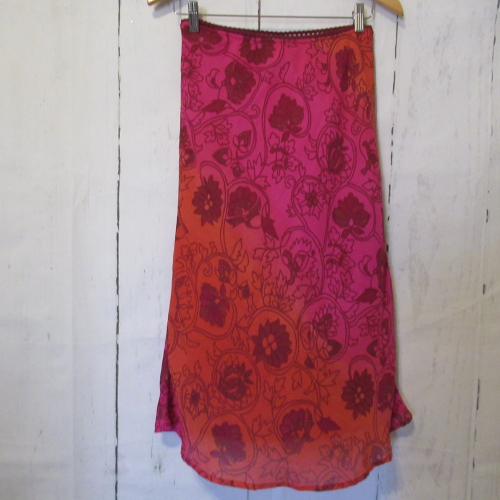 Y2K Vintage Wanted Clothing Company Skirt M Pink Ombre Floral‎ Midi Festival